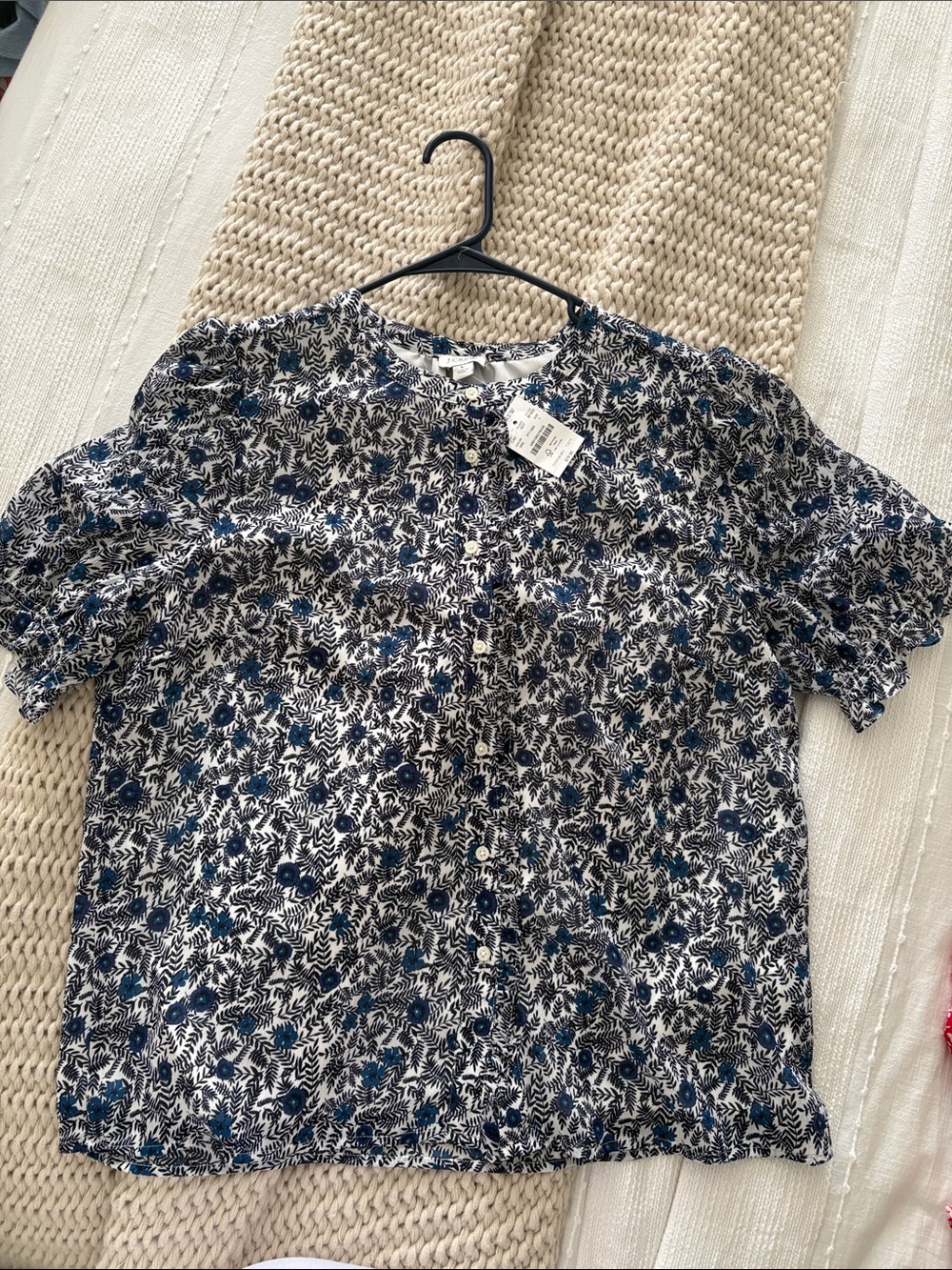 J. Crew Navy and White Floral Button-Up Blouse